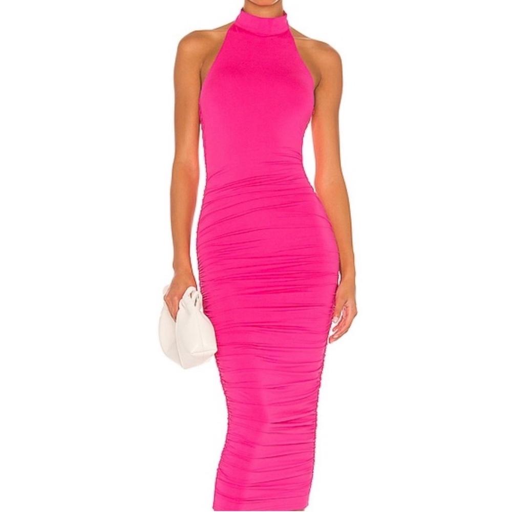 Superdown Pink Ruched Backless Midi Dress